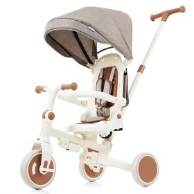 7 in 1 Baby Tricycle, Foldable Toddler Tricycle with Removable and Adjustable Parent Handle, Toddler Push Bike with Removable Pedal, Canopy, and Guar (Color: as Pic)